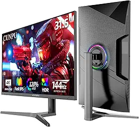 CUNPU Monitor de jogos de 32 polegadas 4K 144Hz, painel UHD Fast IPS, 1ms GTG, sRGB 120%, Freesync & G-Sync, DisplayPort, HDMI 2.1, alto-falantes duplos embutidos, suporte PS5 120Hz VRR, VESA, ajuste