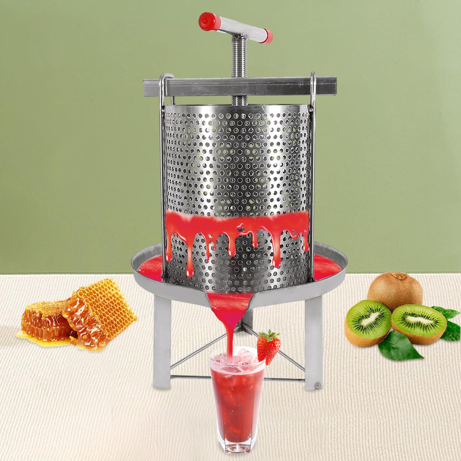 10L / 2.6 Gal Manual Wine & Fruit Press – Stainless Steel Honey Press For Juice Making, Cheese, Herbs