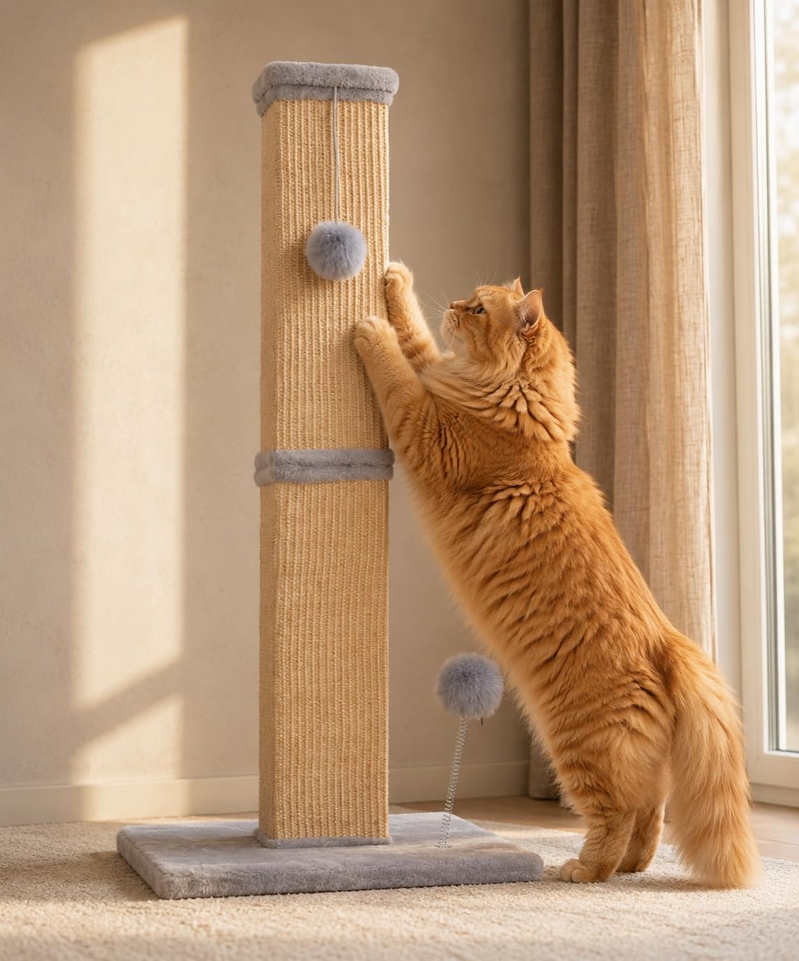 PELUOMOZ Square Cat Scratching Post 83cm, Natural Sisal Rope, Stable Base
