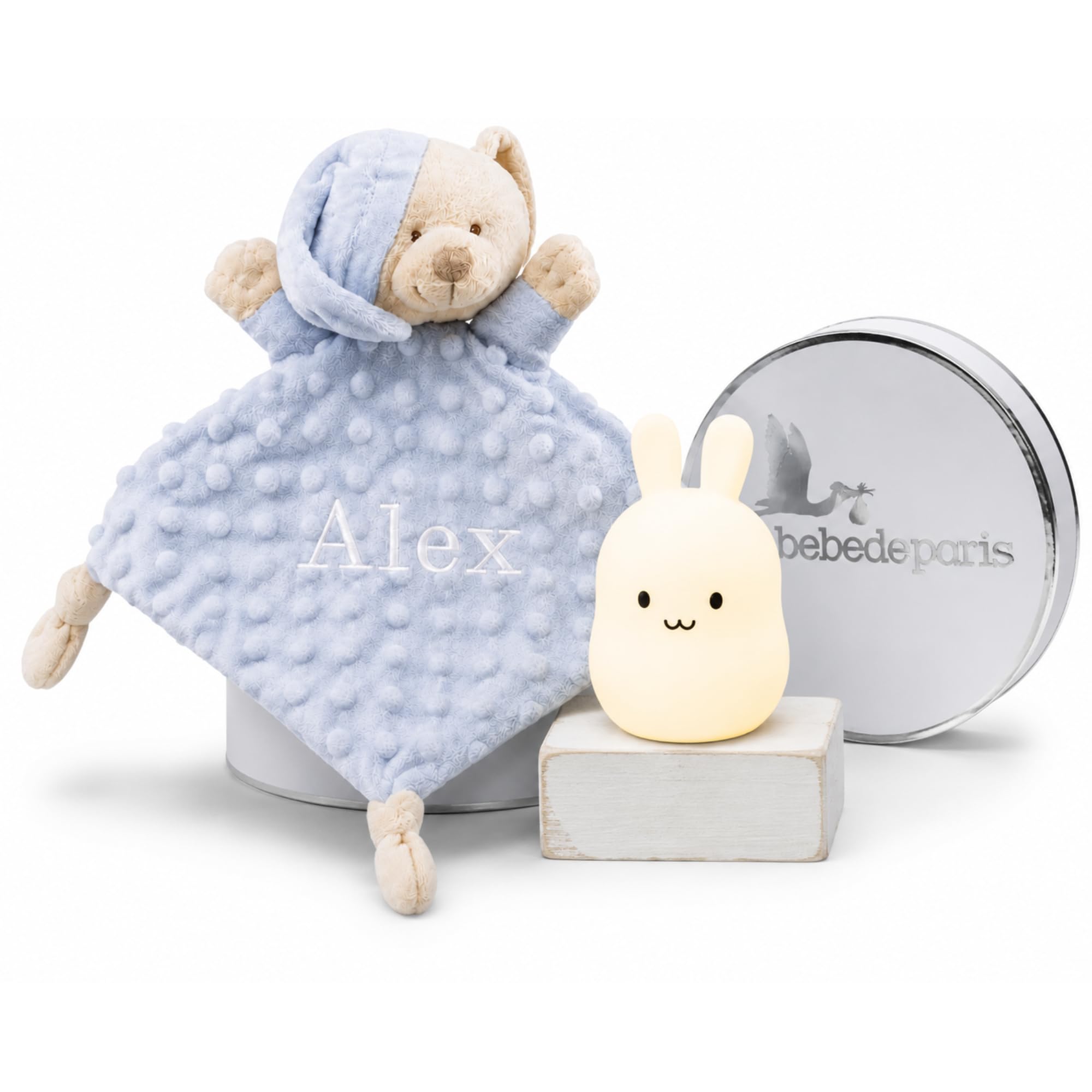 Regalo per Neonato | Colore: Multicolore | Doudou Personalizzato e Lampada Luce Notturna | Fatto a Mano in Spagna | Confezione regalo di lusso | BebeDeParis