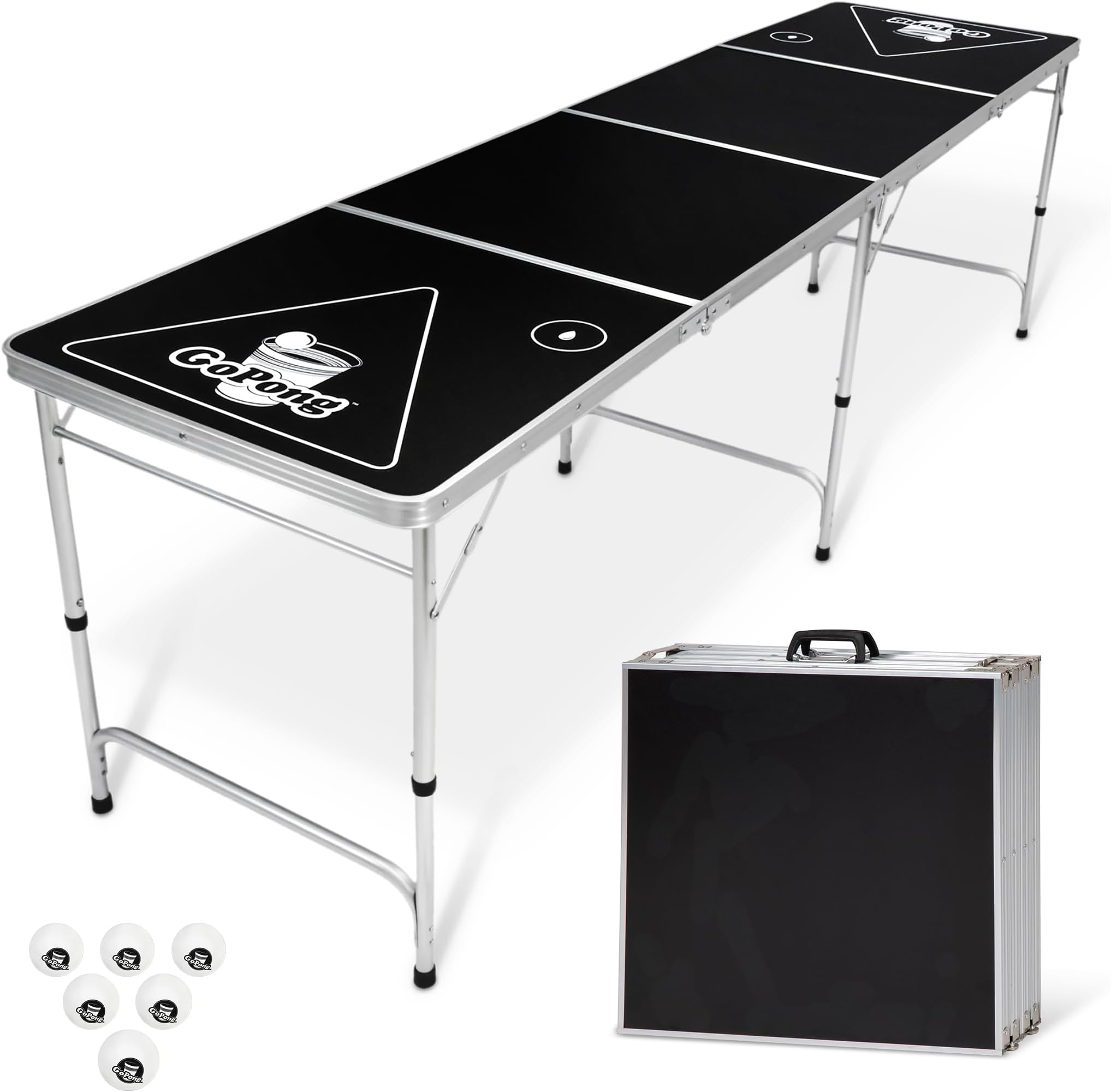 GoPong 8 Foot Portable Beer Pong/Tailgate Tables (Black, Football, American Flag, or Custom Dry Erase)