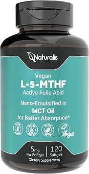 Naturalis Vegan L-5-MTHF 5mg 8300mcg DFE 120 Softgels | Active Folate