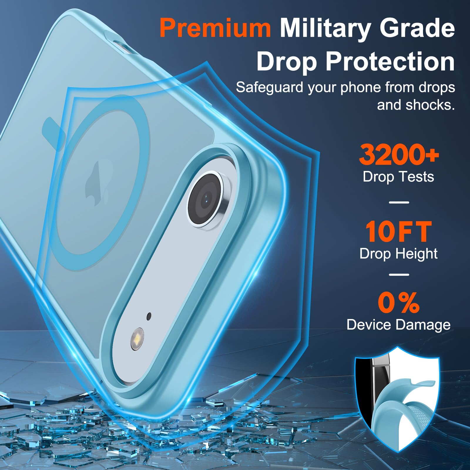 SUPFINE Magnetic for iPhone 15 Case (Compatible with MagSafe) (Military Grade Drop Protection) Translucent Matte Shockproof Phone Cover, Black: Light Blue iPhone Air