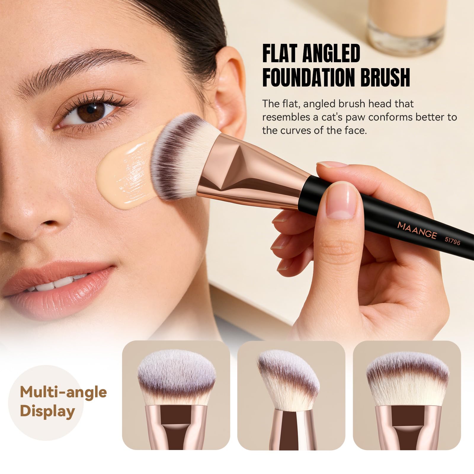 Set di 4 pennelli da trucco, pennello per fondotinta e pennello angolato per correttore, perfetto per miscelare liquidi, creme o cosmetici in polvere impeccabili