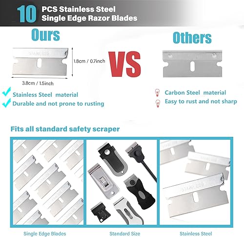 Miniatura 3 de Gomake Rascador de hoja de afeitar con tapa de seguridad, raspador de pintura para ventana con 10 cuchillas de acero inoxidable para limpieza de