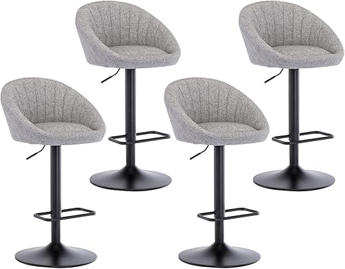 Juego de 2 taburetes de bar ajustables modernos, sillas de bar giratorias tapizadas con respaldo y patas de metal para 2 piezas