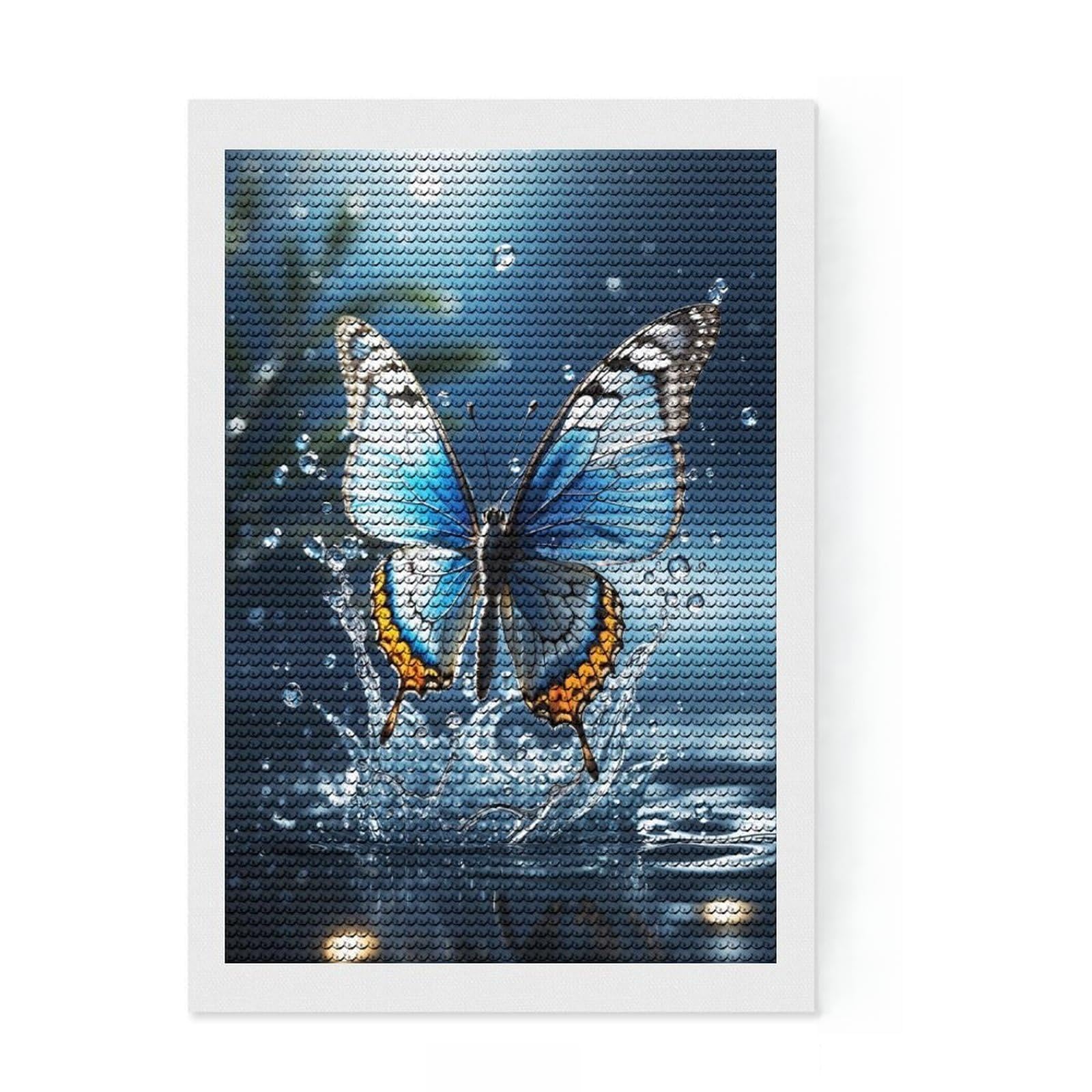 Junmoney Butterfly Splash Diamond Art Canvas 8"x12", for Creative Relaxation, Easy Handmade Project, Office Decor, Christmas Gift