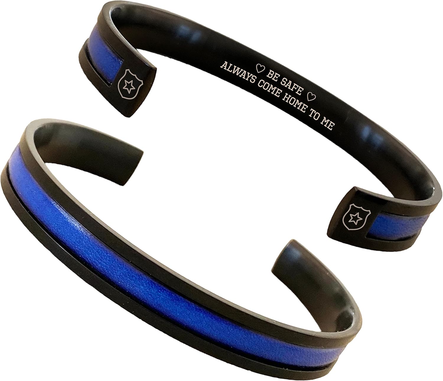 Thin Blue Line Bracelet - Gifts for Police Officer - Adjustable Wristband for Men Women - Be Safe, Always Come Home - Leather and Stainless Steel