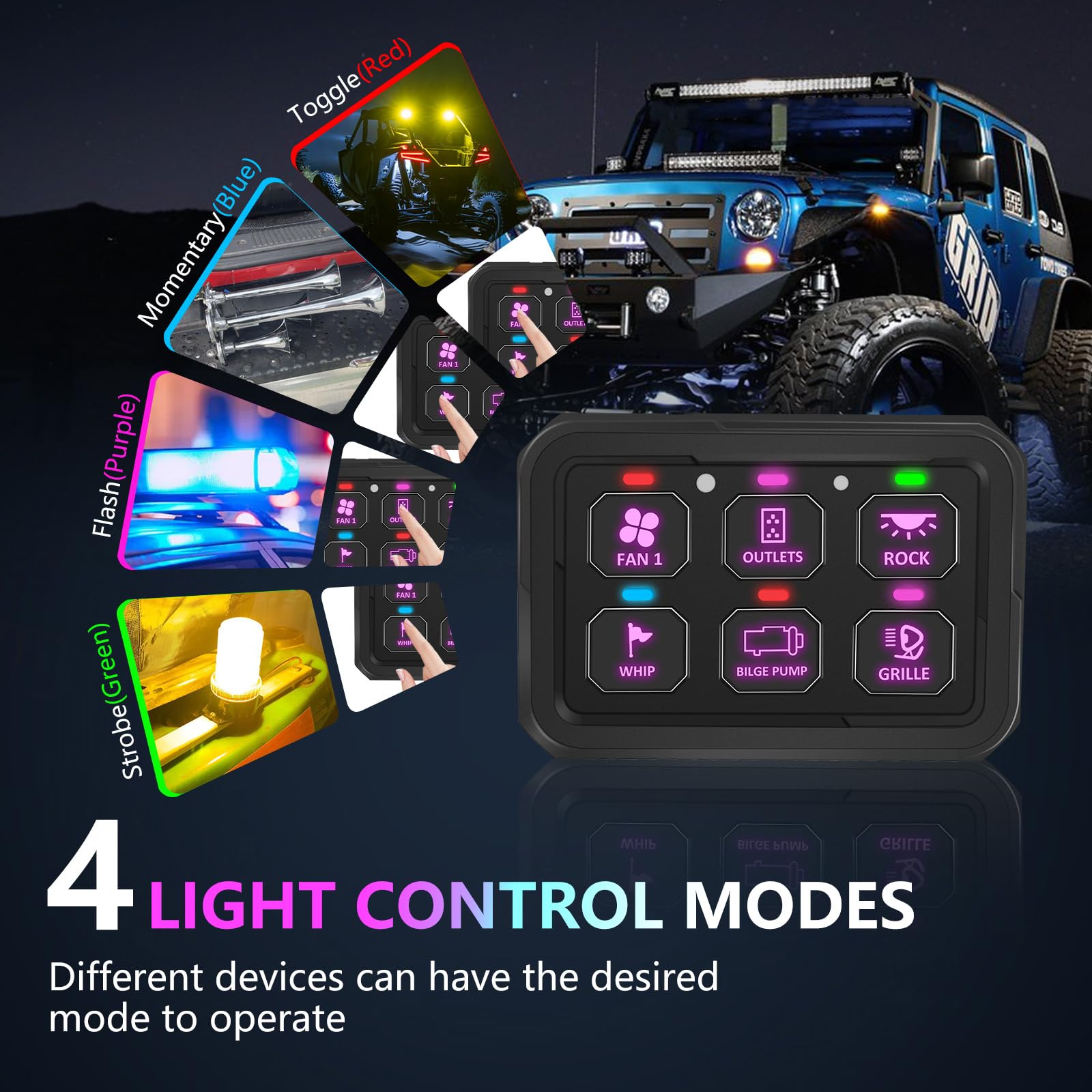 Chelhead Panel de interruptor de 6 velocidades con mando a distancia Bluetooth, multifunción, impermeable, IP65, caja de sistema de relé de circuito, luz de control, regulable automáticamente, panel