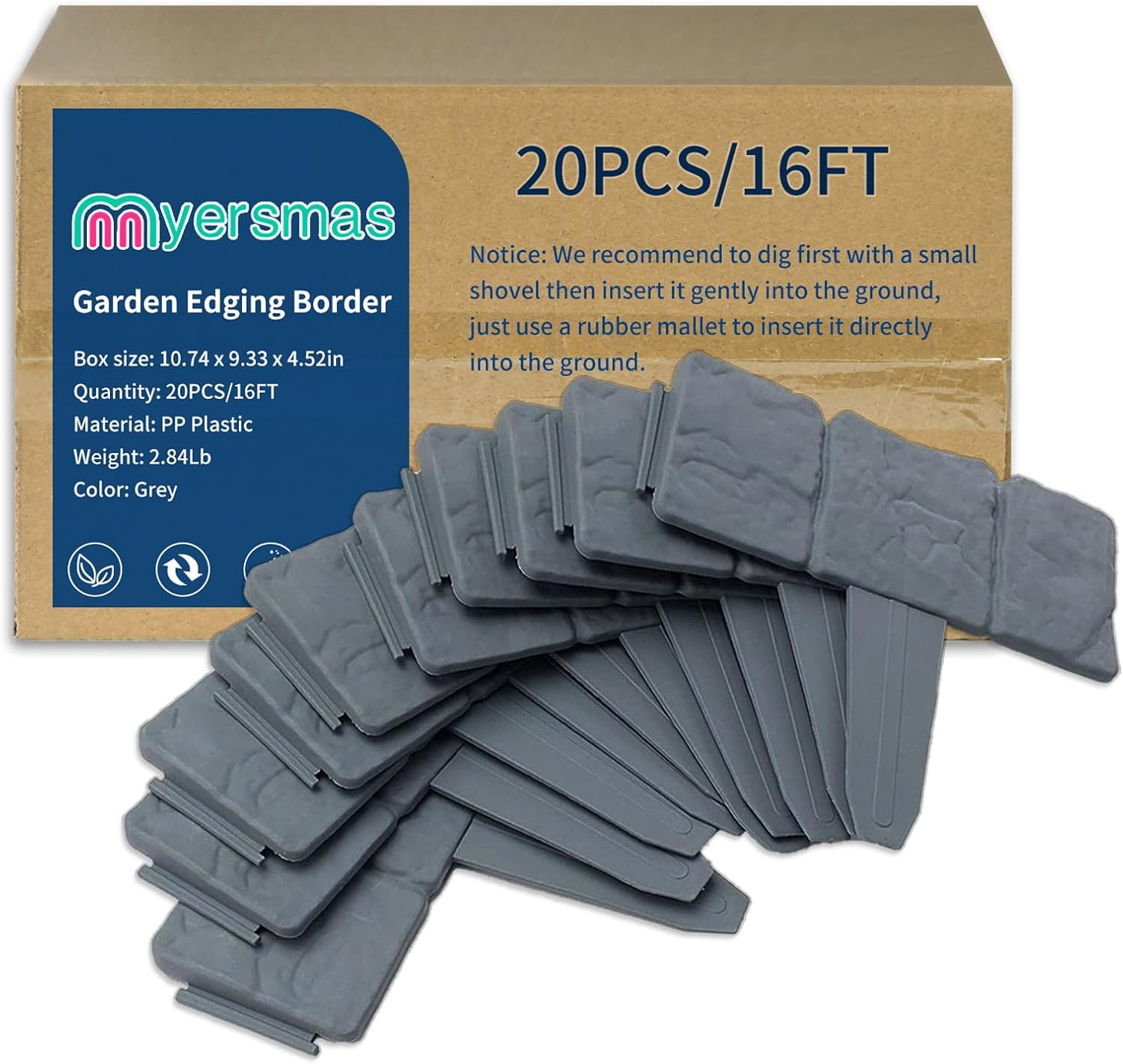Garden Edging Border, 16ft Landscaping Border Edging for Flower Bed, Gray, 20 PCS