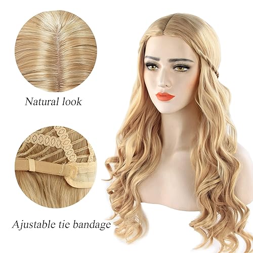 Miniatura 5 de Acecharming Pelucas largas rubias platino trenzadas para mujer, disfraz de fiesta sintética con gorro de peluca