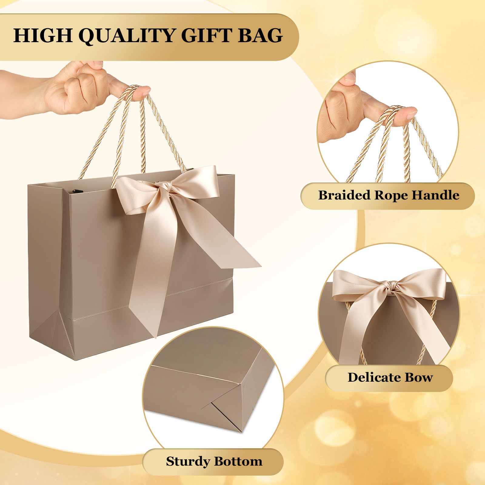 Ninsula 2 Pcs Large Gift Bag, Birthday Gift Bag With 2-Color Ribbon, 2 Greeting Cards and 4 Sheets Tissue Paper, Portable Paper Gift Bag for Birthday Parties, Wedding Parties, Baby Showers, Christmas