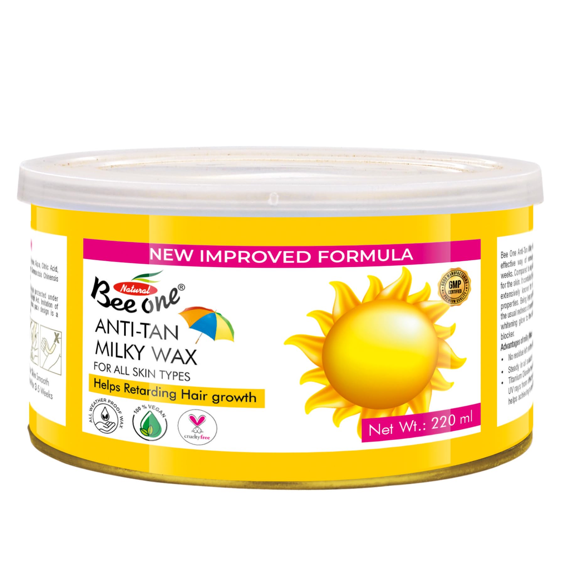BEE ONE Anti Tan Milky Wax, 220g for Painless Hair Removal and Smooth Silky Soft Skin