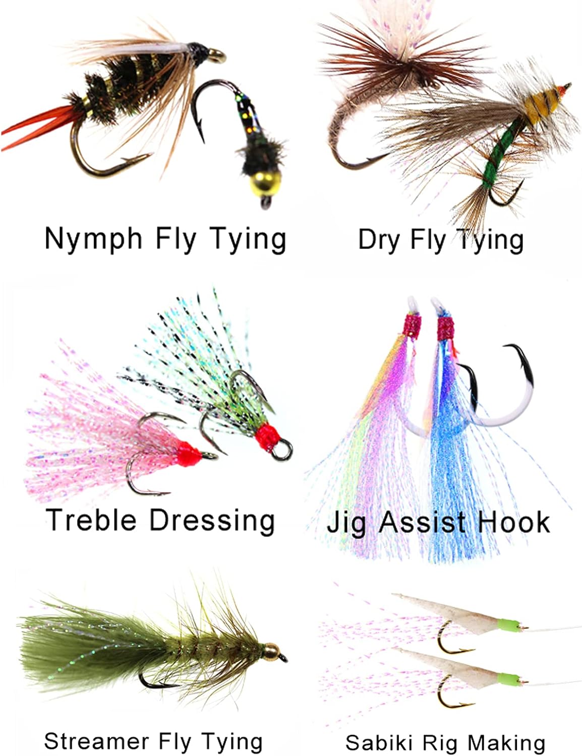 wifreo Fly Tying Material 10/12/14/16 Pack UV Fluorescent Crystal Flashabou/Pearl White/Nylon/Grizzly Crystal Tinsel Flash Saltwater Jig Tying Streamer Nymph