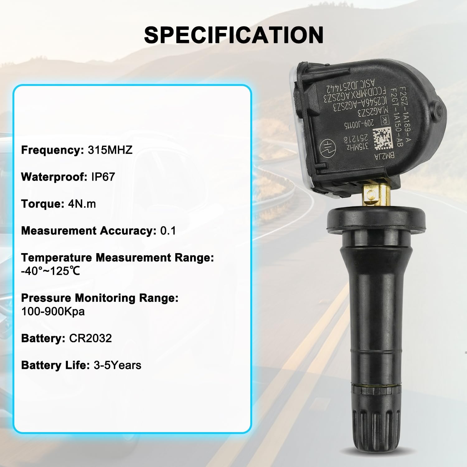 315Mhz Pre-Programmed Car Tire Pressure Monitoring Sensors, TPMS Sensors Set of 4 Compatible with Ford F150 Edge Explorer F2GZ-1A189-A