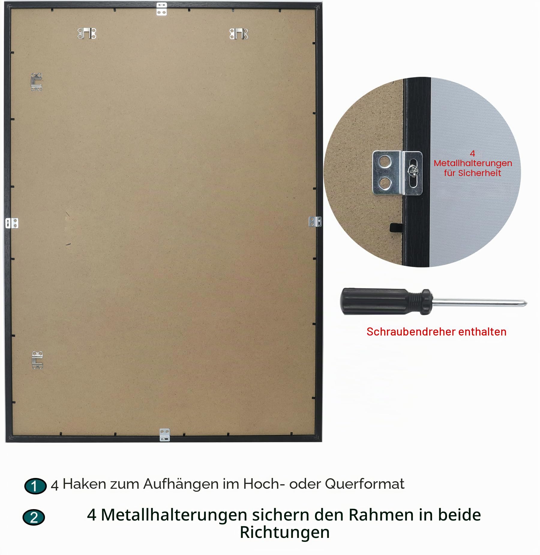 A1 Bilderrahmen, Schwarz, 3 Stück, mit Passepartout für A2 (41 x 58,4 cm), A2 Posterrahmen für Fotos, leichtes MDF, horizontale/vertikale Wandmontage, 3 Stück