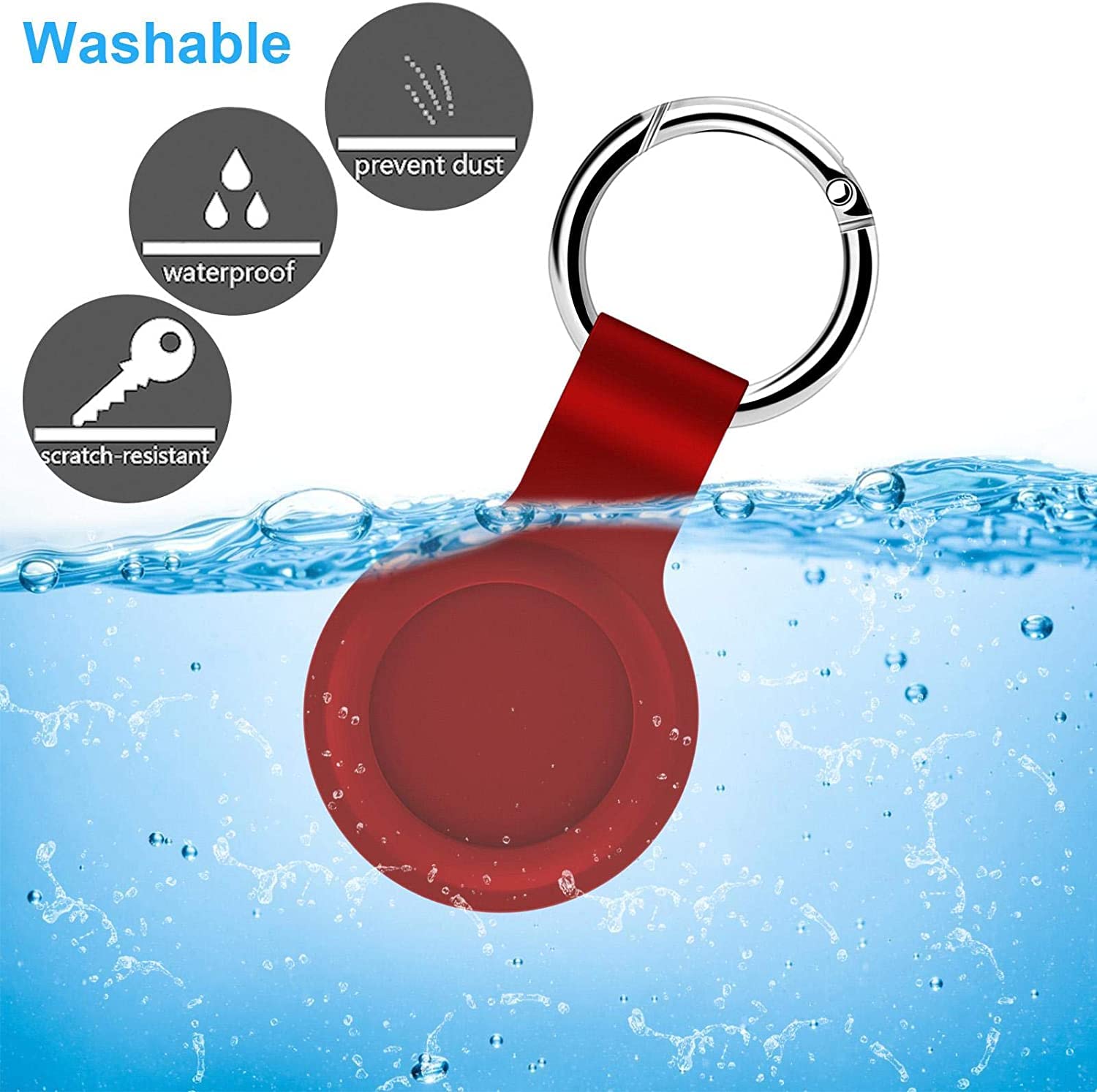 Custodia Impermeabile per Portachiavi AirTags 2nd&1st Gen, 4Pezzi Cover per Air-tag con Copertura Frontale Trasparente, Porta Air Tag per Bagaglio,Zaino,Chiavi,Auto,Nero*4