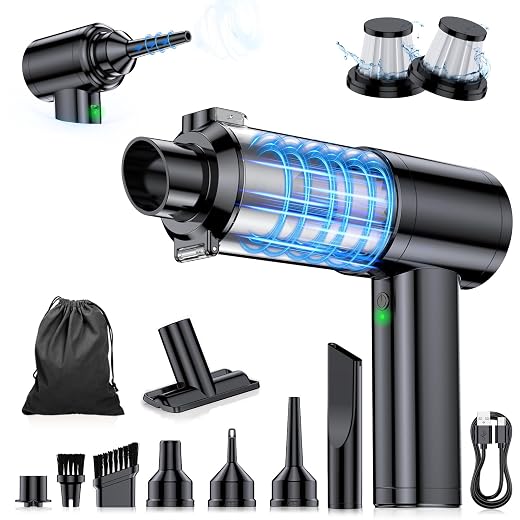 Car Vacuum Portable Cordless, 35000Pa High Power Brushless Motor Handheld Vacuum, 6-in-1 Rechargeable Mini Cleaner with Air Duster for Car, Home, Pet Hair, Keyboard, Grey