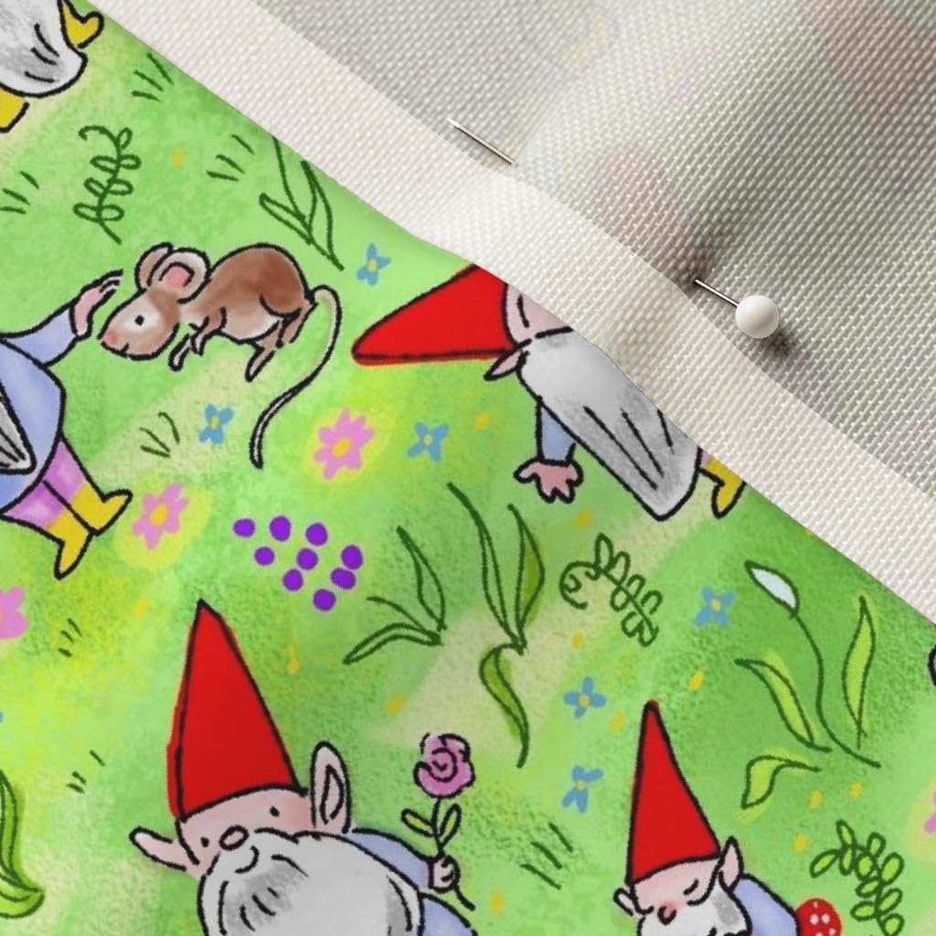 Spoonflower Fabric - Spring Gnomes Flower Rabbits Mice Red Green Fairy Tale Printed on Upholstery Velvet Fabric Fat Quarter - Upholstery Home Decor Bottomweight Apparel