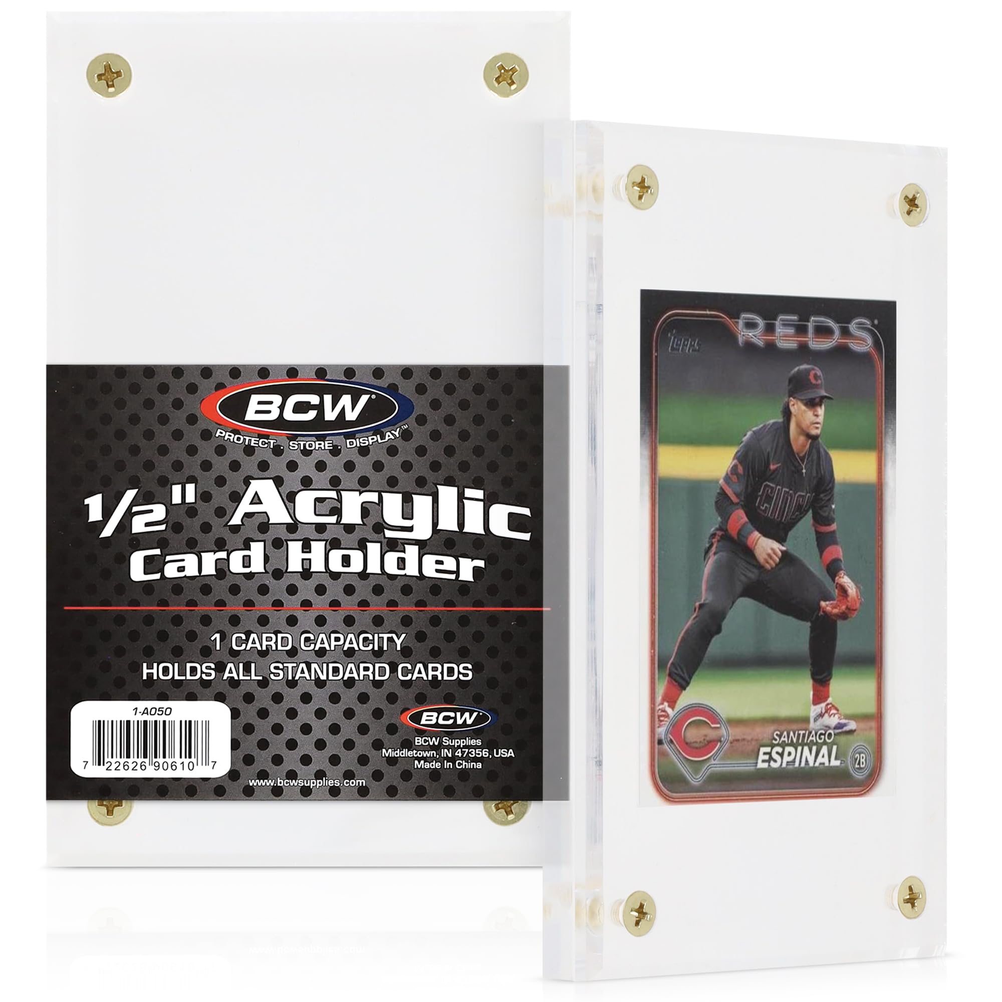 BCW 1/2 Inch Acrylic Card Holder (1 Pack) | Clear Acrylic Trading Card Display | Fits Most Trading Card Sizes