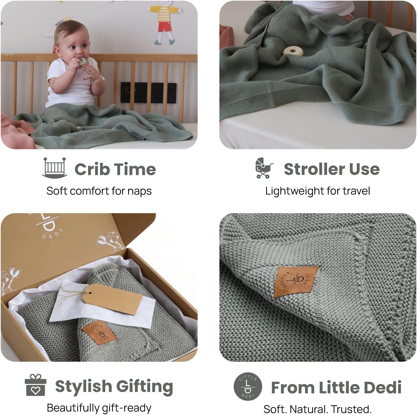 Aleyna GOTS Organic Certified Blanket – 70% Organic Cotton 30% Tencel Baby Blanket, Ultra Soft Breathable Nursery Blanket, Lightweight Stroller & Crib Blanket for Newborns,Green