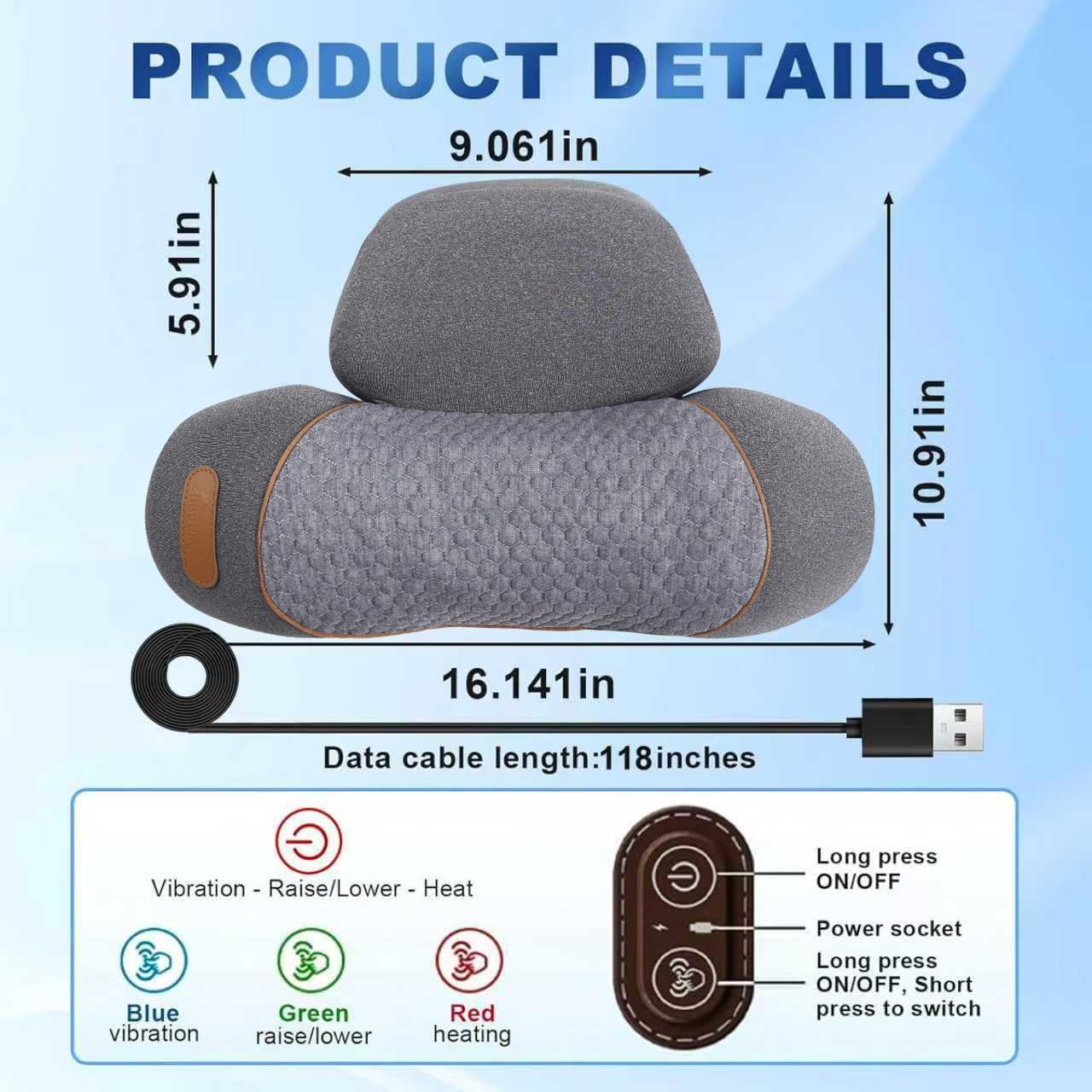 3-in-1 Neck Massager Pillow with Heat - Electric Deep Tissue Massage for Neck & Shoulder Pain Relief, Portable Hump Corrector, Memory Foam Massaging Pillow for Home, Car, Office - Image 5