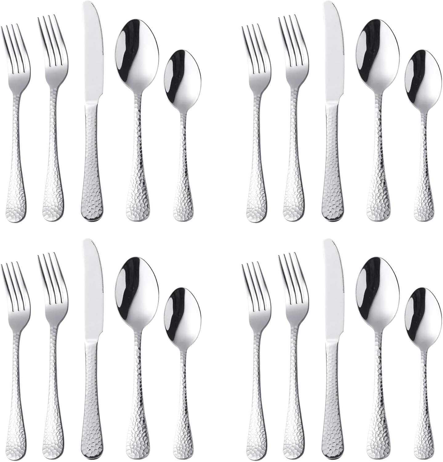 20-Piece Stainless Steel Silverware Set for 4 - Mirror Polished Hammered Flatware Set Includes Forks, Spoons, Knives - Dishwasher Safe for Home, Kitchen & Restaurant (BLACK)