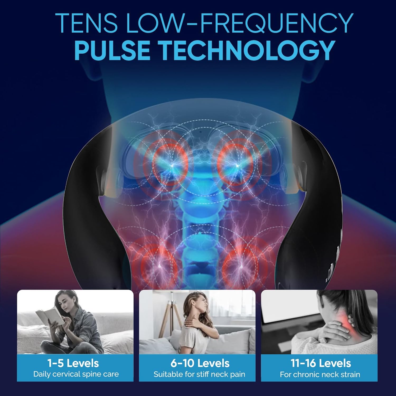 Electric Neck Massager with Heat - 10 Modes & 16 Levels, Portable for Travel, Perfect for Relaxation，Black