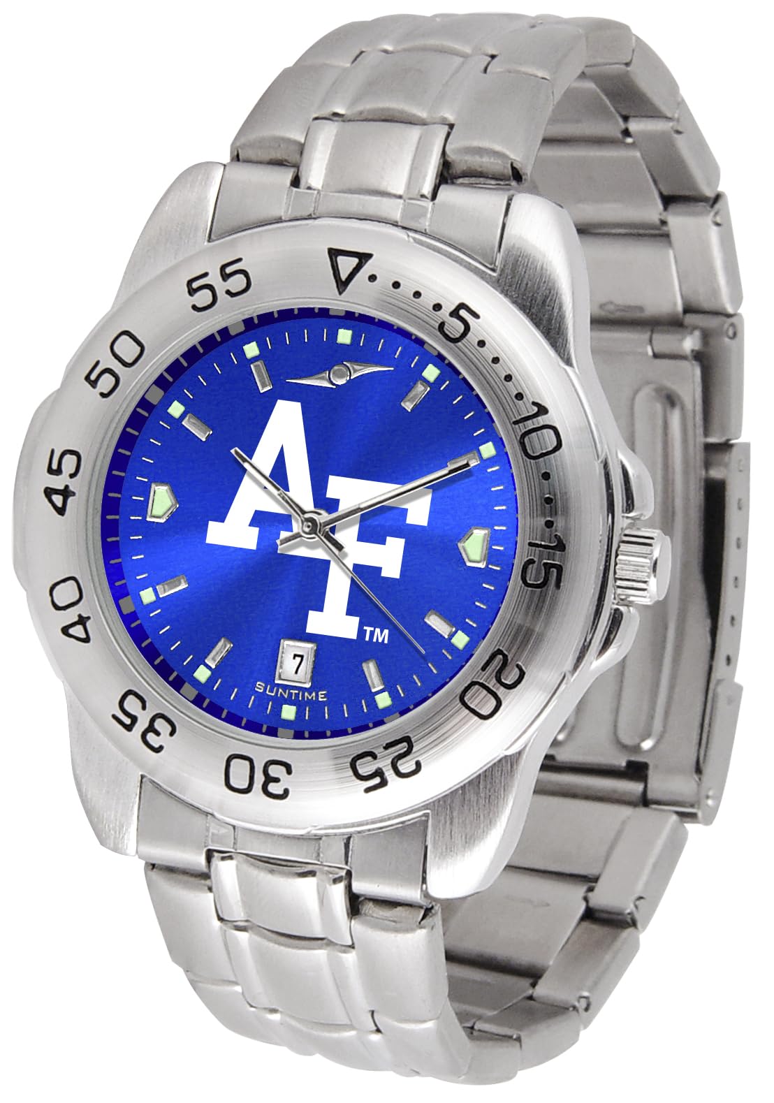 SunTime Men's NCAA Team Sport Watch, 20mm Stainless Steel Strap, Reflective Shiny Dial with Date