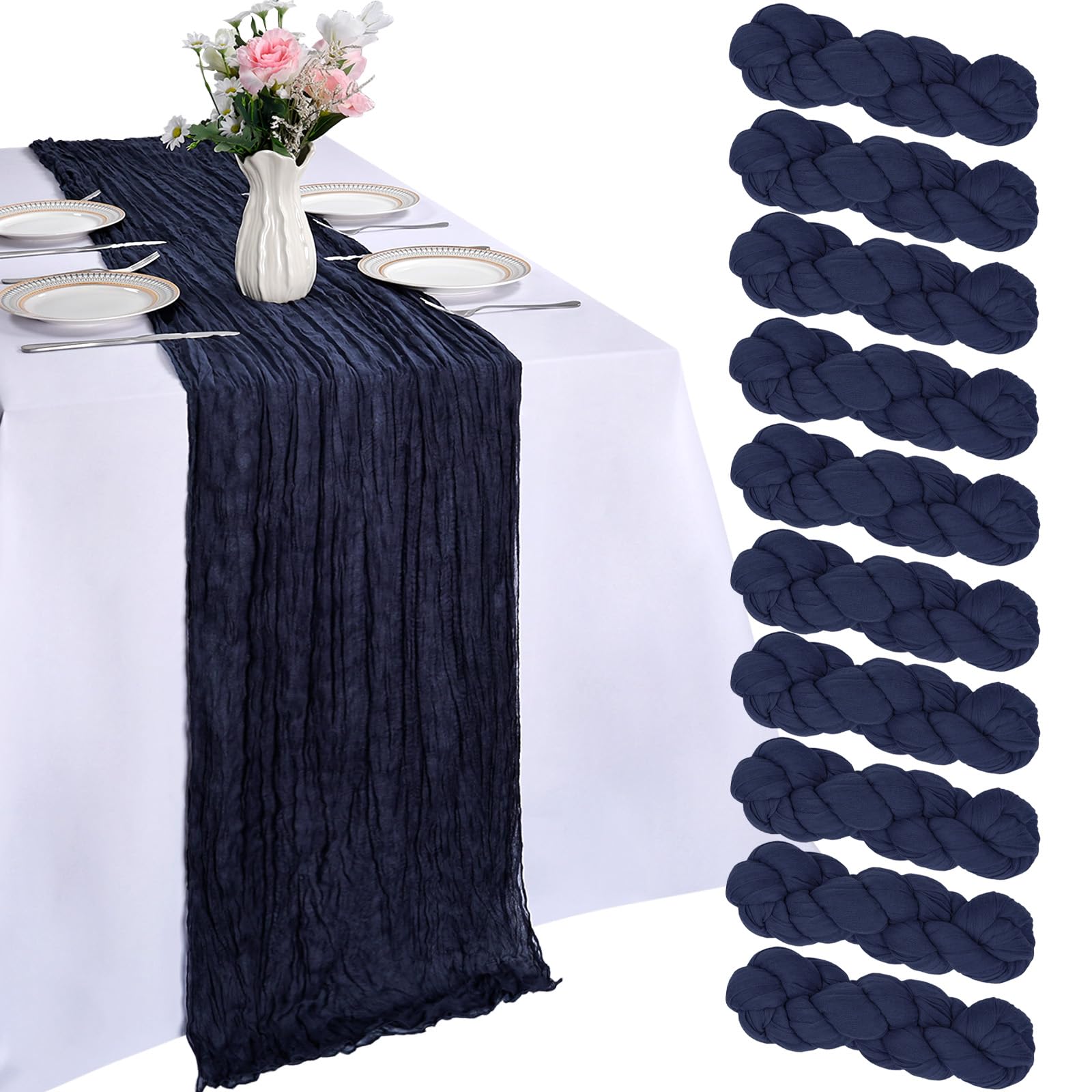Photo 1 of 10 Pack Navy Blue Table Runner 10ft Cheesecloth Table Runner 120 Inch Gauze Boho Rustic Sheer Cheese Cloth for Summer Banquet Picnic Baby Shower Party Wedding Holiday Décor