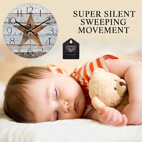 Miniatura 3 de Reloj de pared redondo de 12 pulgadas con estrella del oeste de Texas reloj de pared decorativo reloj de madera rústica sin tictac funciona con