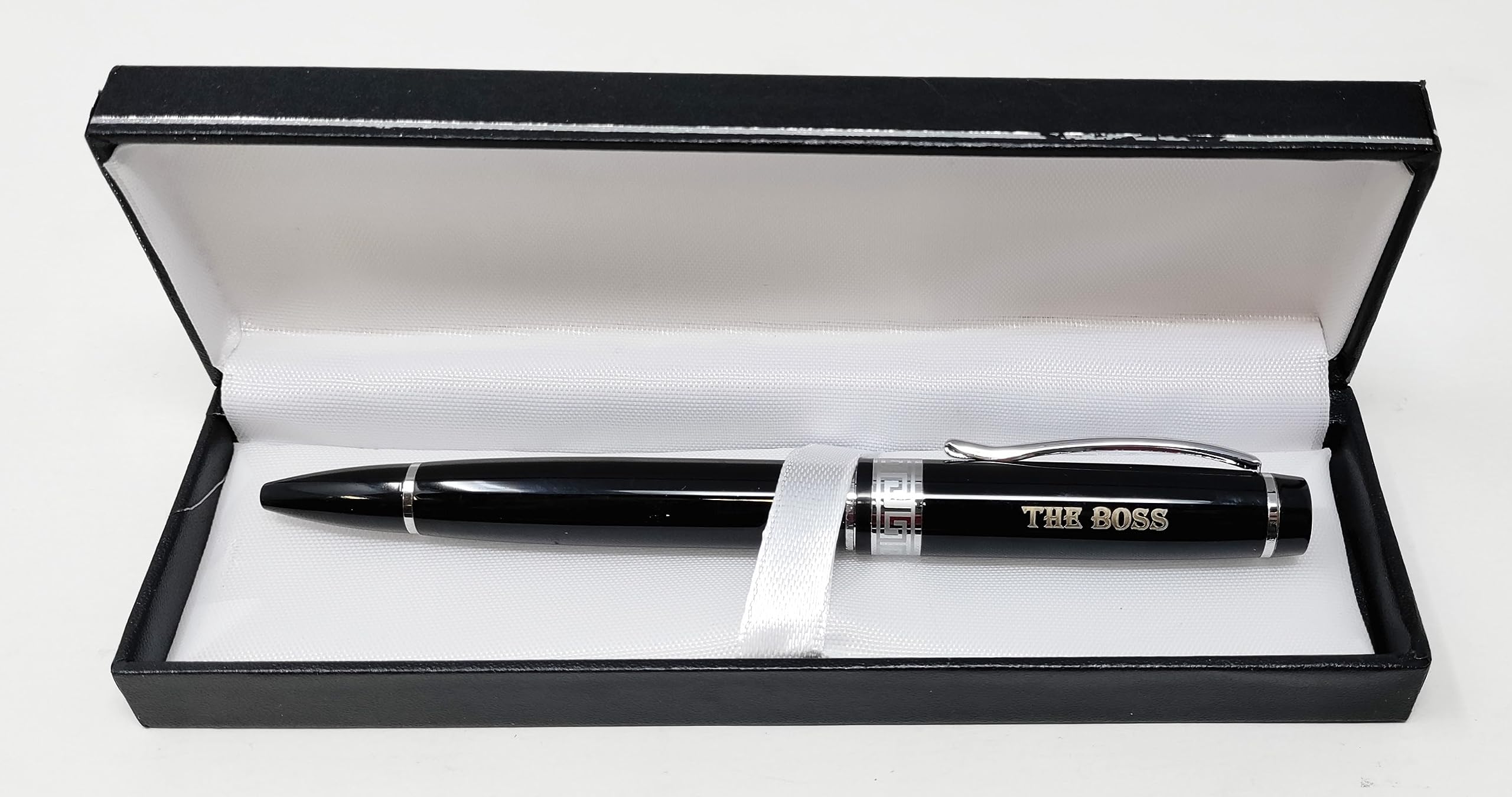 THE BOSS Engraved Black Twist Ballpoint Pen, Metal Writing Pen with Smooth Black Ink and Presentation Box - Image 3