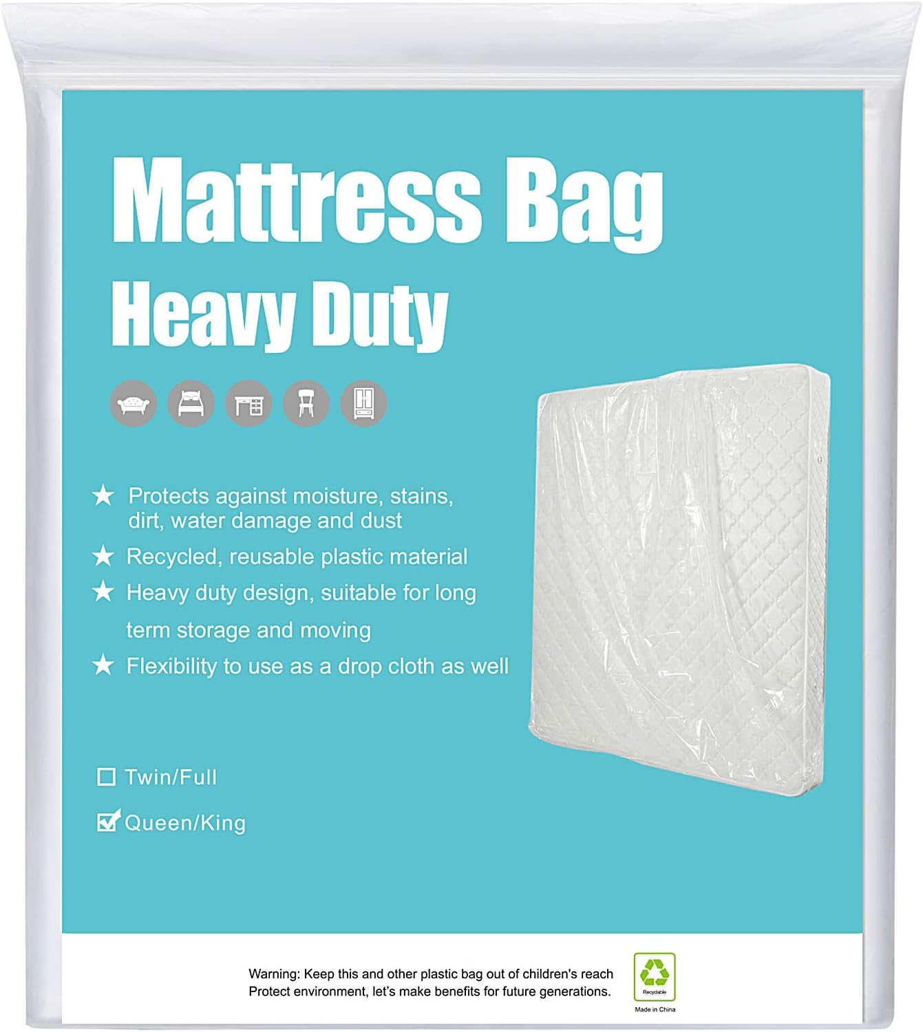 Extra Thick Mattress Storage Bags with Adhesive Seal for