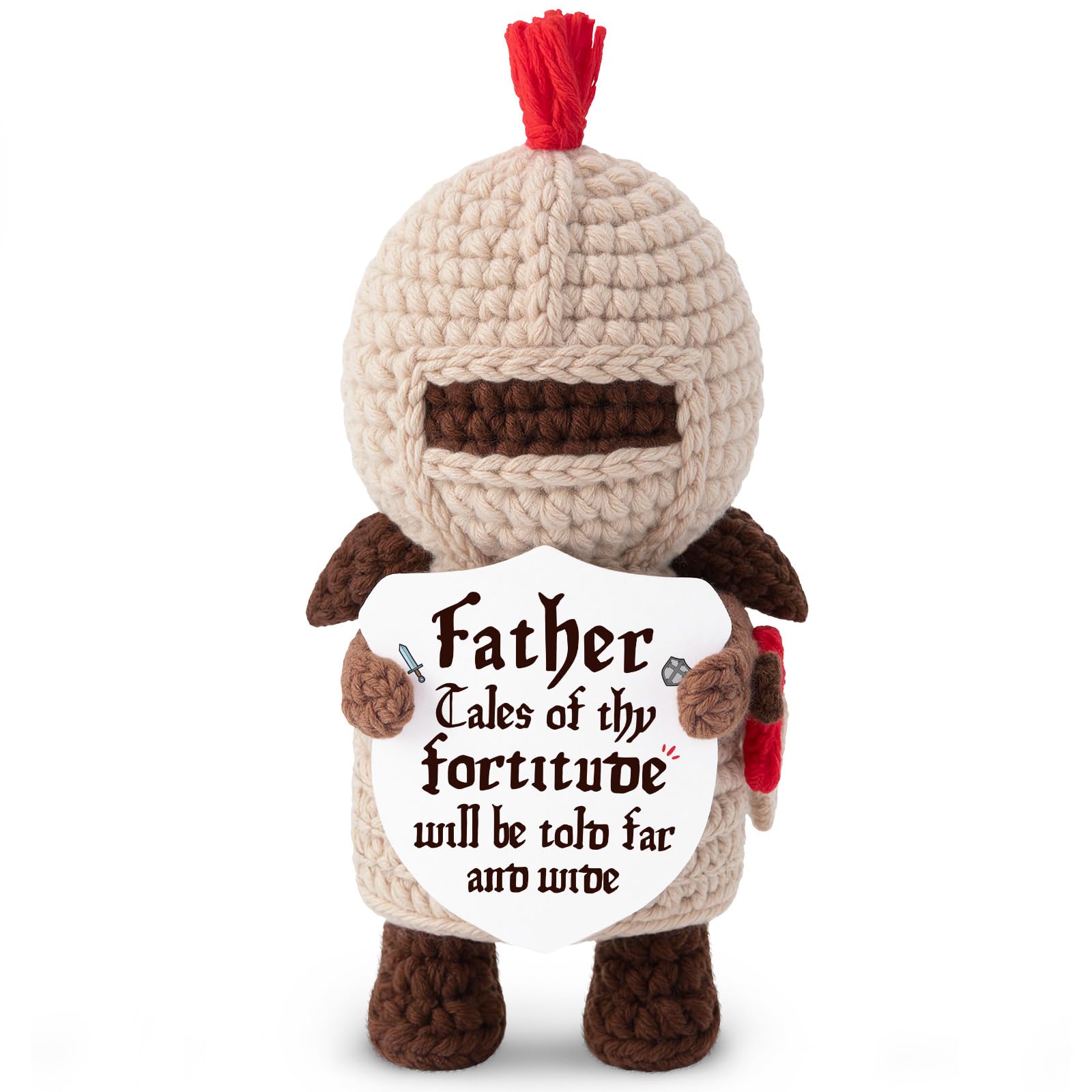 Juratar Fathers Day Birthday Gift for Dad, Handmade Crochet Medieval Knight with Shield Card, Dad Gifts from Daughter Son, Gothic Renaissance Decor for Dads Daddy