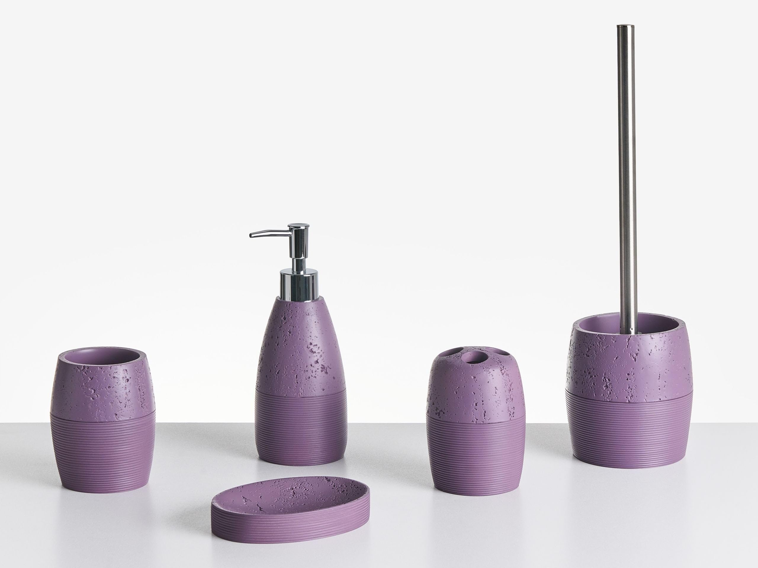 Conjunto de 5 Accesorios de baño jabonera dispensador de jabón escobilla de Inodoro Vaso Soporte para cepillos de Dientes púrpura Yarapa