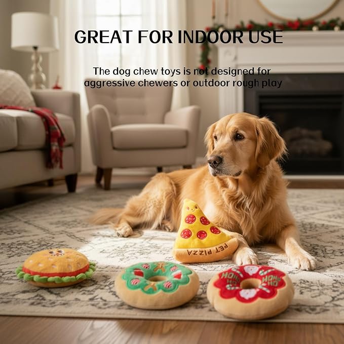 Juguete para Perro Mordible y Sonoro con Squeaker, Diseño Hamburguesa miniatura 6