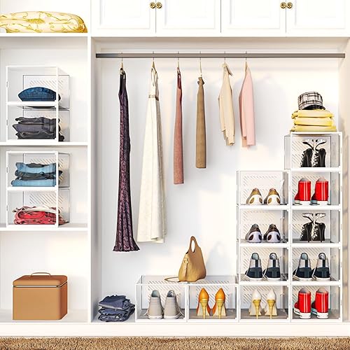 Miniatura 2 de Cajas de almacenamiento de zapatos plegables XXL, paquete de 6 cajas de zapatos apilables de plástico transparente, organizador de zapatos para