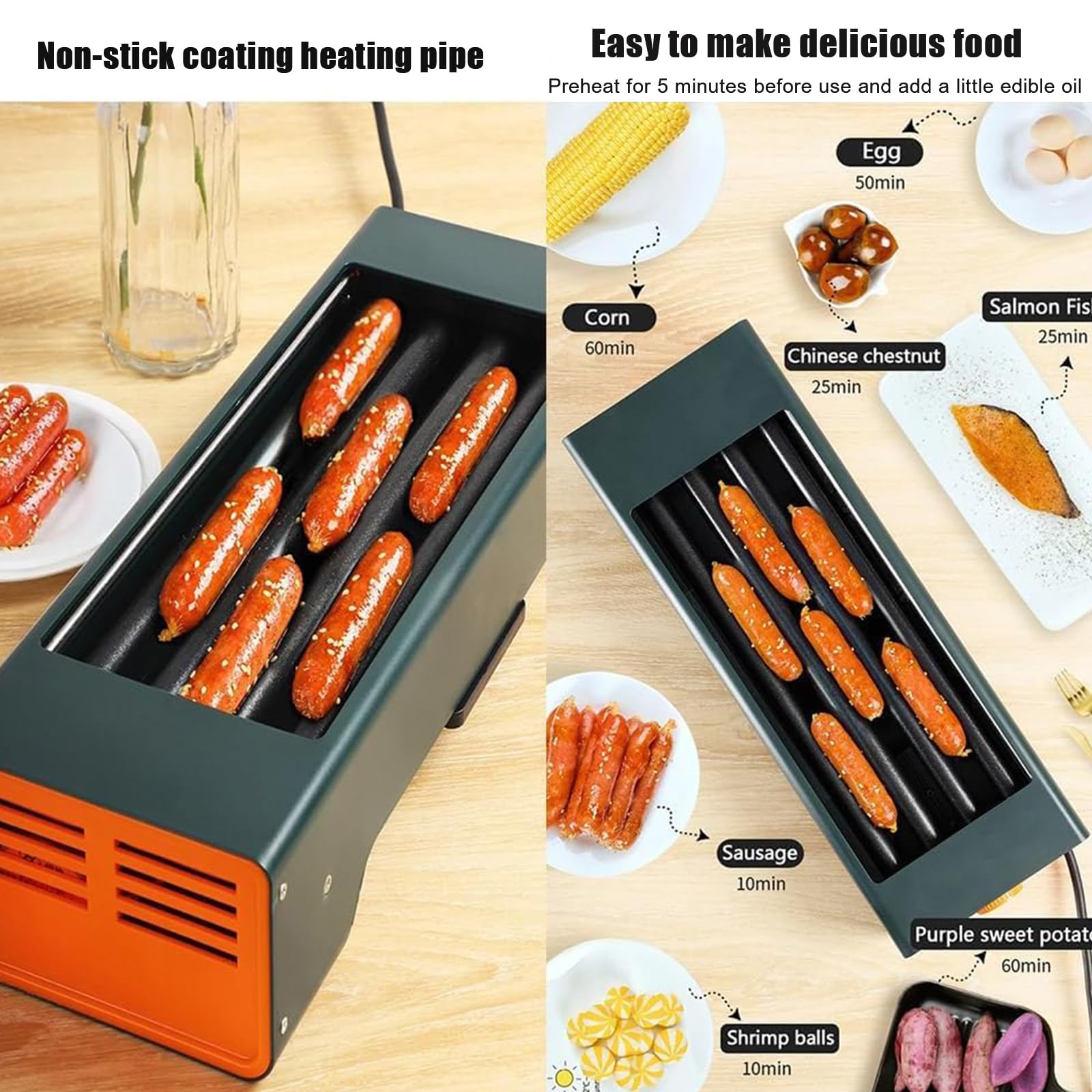 TBLOTYD Hot Dog Roller Cooker Machine, Knob Temperature Control, Stainless Steel Materials, Removable Drip Tray, for Kitchen, Restaurant