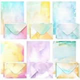 Watercolor Stationary Paper and Envelopes Set, 24 PCS Colorful Writing Stationery Paper with 12 PCS Envelopes,Pretty Watercolor Styles Stationery Printed Design for Love Letter, Party Invitations