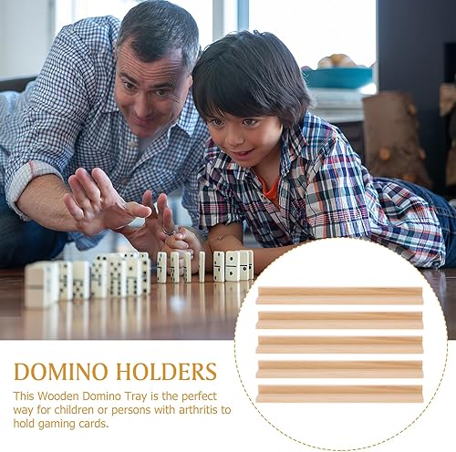 Miniatura 7 de Gadpiparty Juego de bandejas de dominó de madera de 8 piezas, estantes y soportes multifunción para tren mexicano, Mahjon, organizador de juegos de