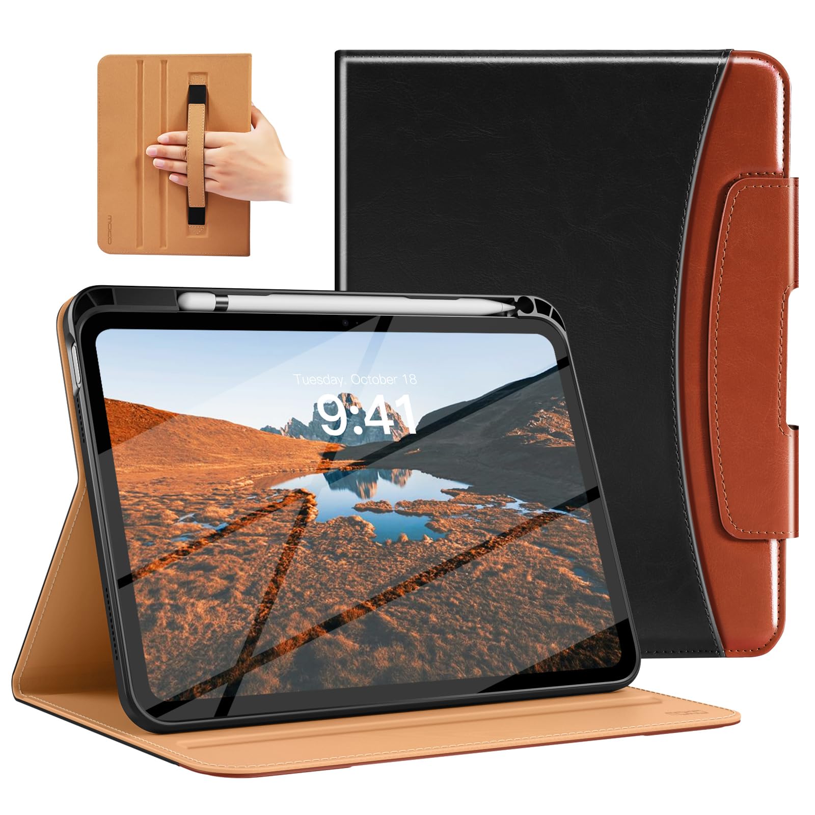 MoKo for iPad A16 Case 11-inch, iPad 11th/10th Generation Case (2025/2022) with Pencil Holder & Pocket, Premium Leather Folio Stand Cover, Multiple
