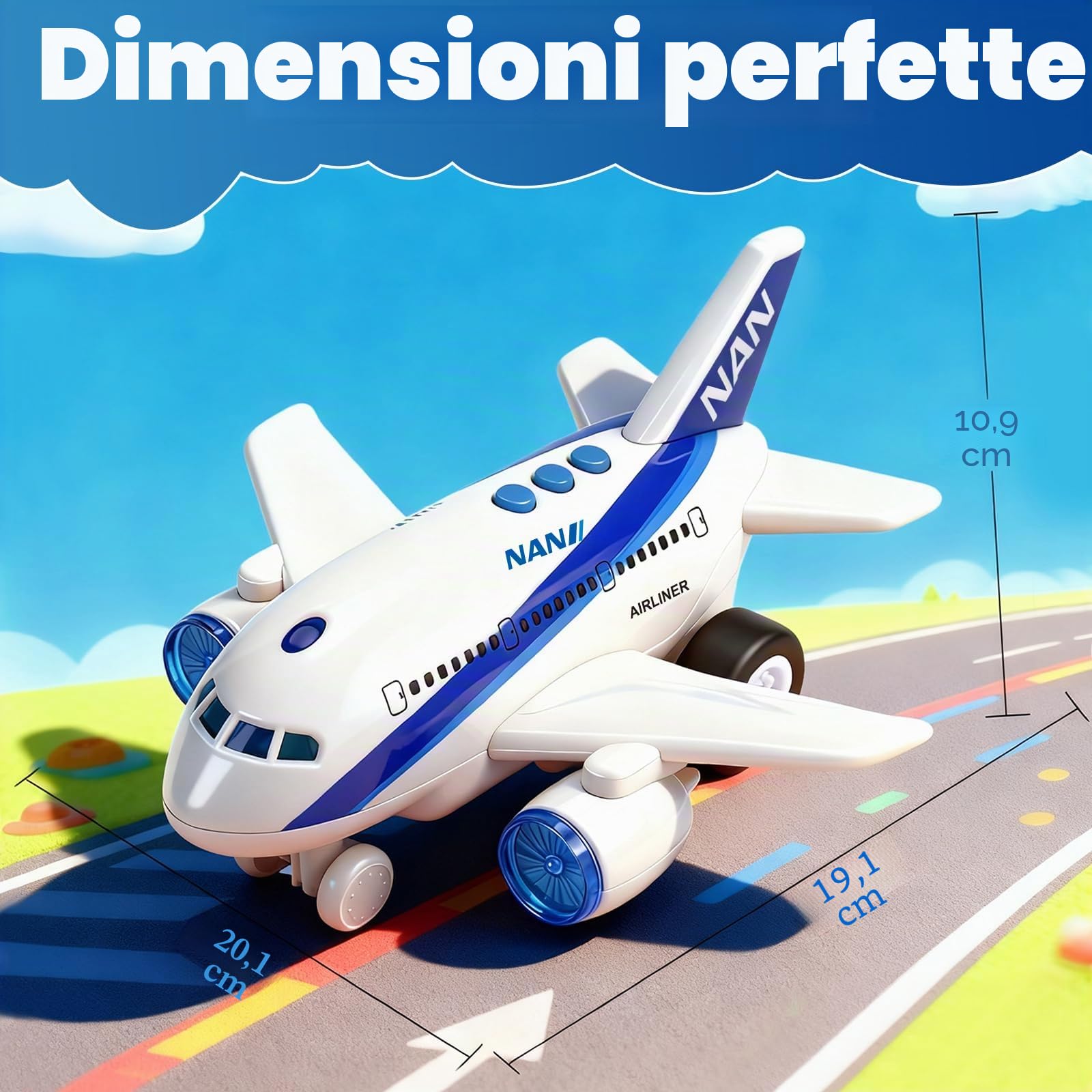 Aereo Giocattolo per Bambini di 3 Anni - Rotante a 360° Con Luci Lampeggianti, Musica e Suono - Elettrico, Regalo di Compleanno per Bambini Piccoli