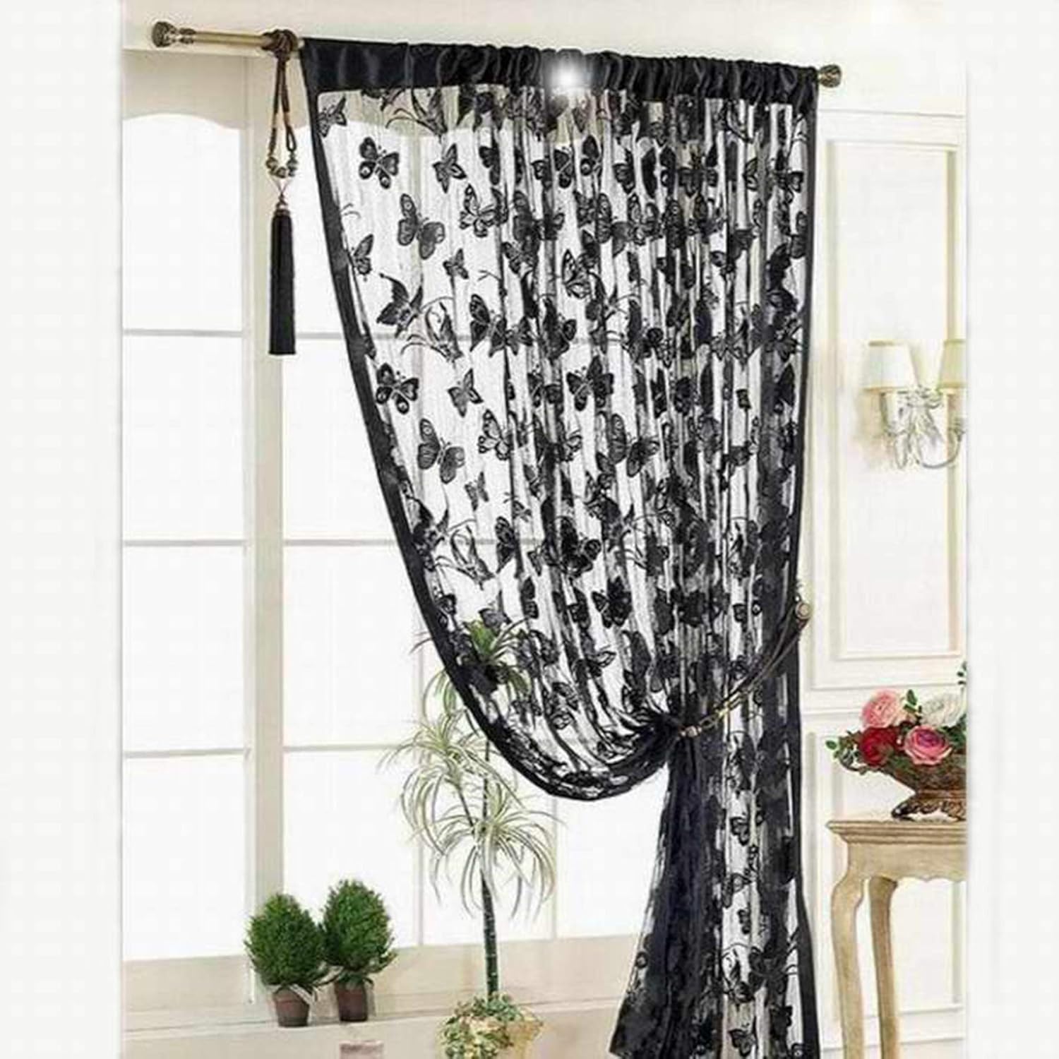 Lace Sheer Curtain, Butterflies Embroidery Print Curtains