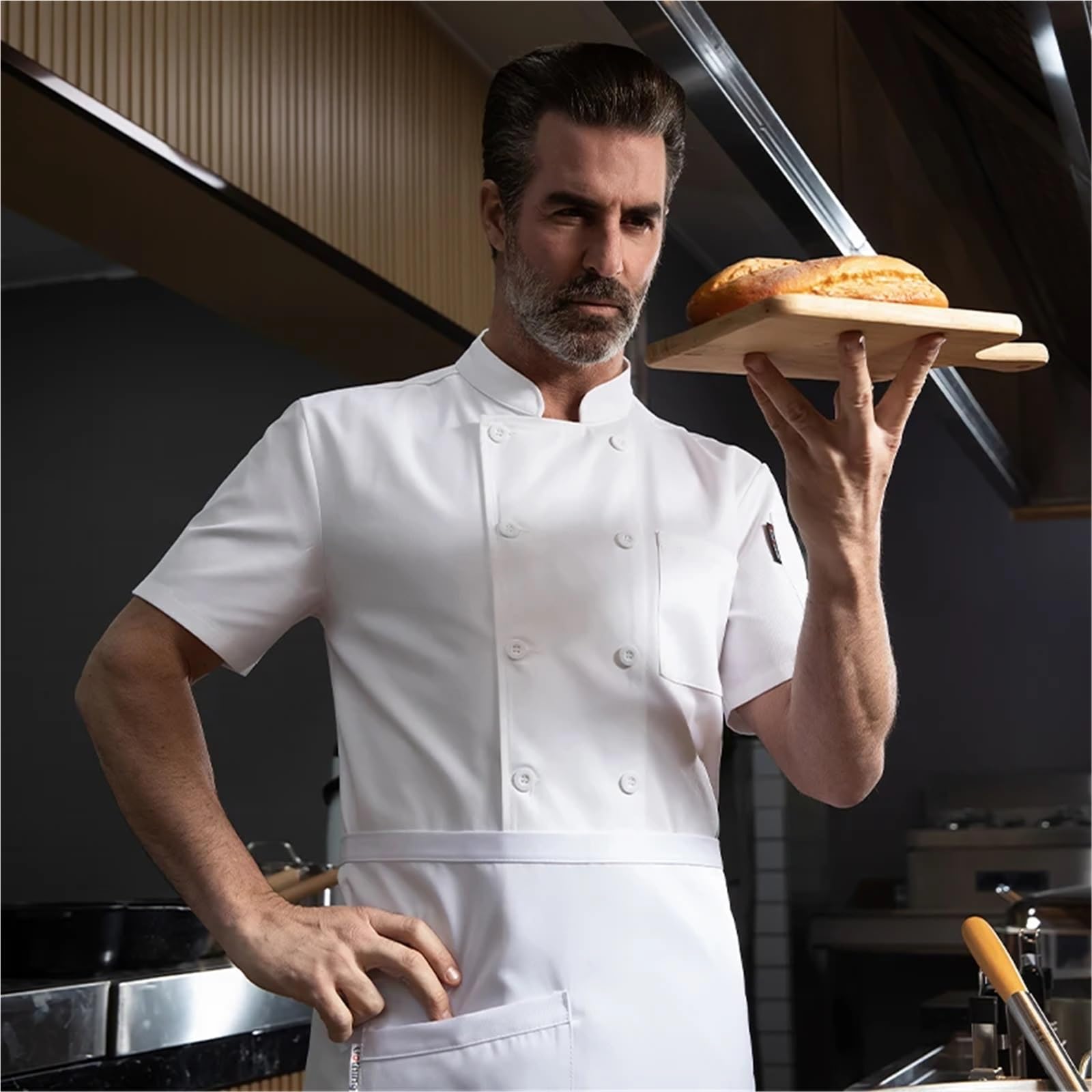 Kochuniform Baumwolle Kochuniform Hotelküchenkleidung Sommer Kochhemd Catering Bäckerei Café Overalls Zweireihige Kochjacke für Köche