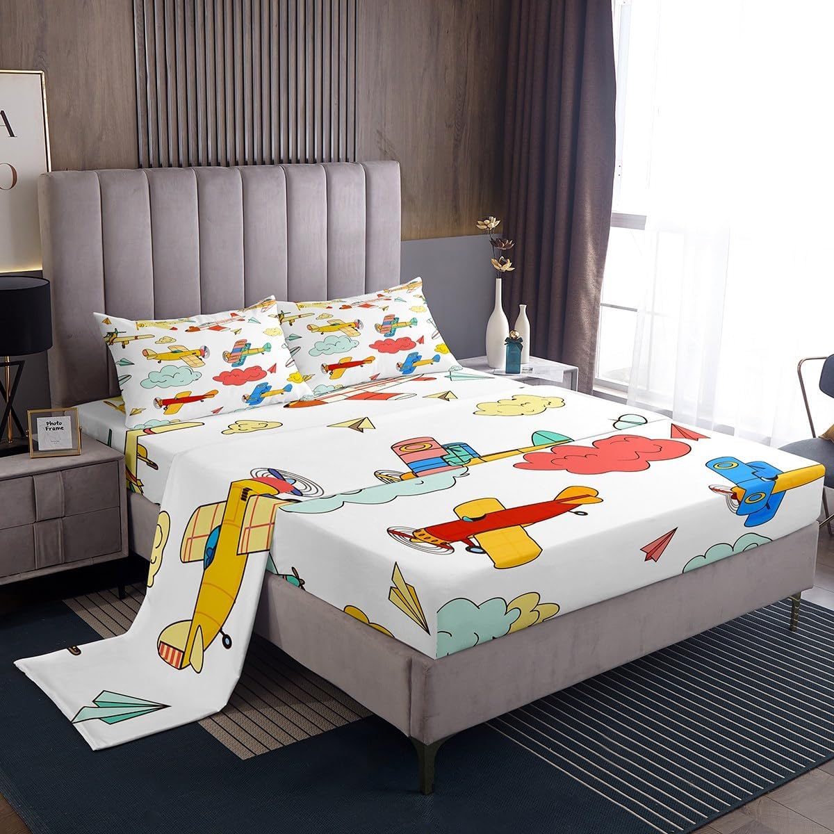 Erosebridal Gamepad Bed Sheets Set Twin Gamer Gifts Sheet Set 3D Game Joysticks Geometric Sheets Yellow Green Gradient Honeycomb Flat Fitted Sheet