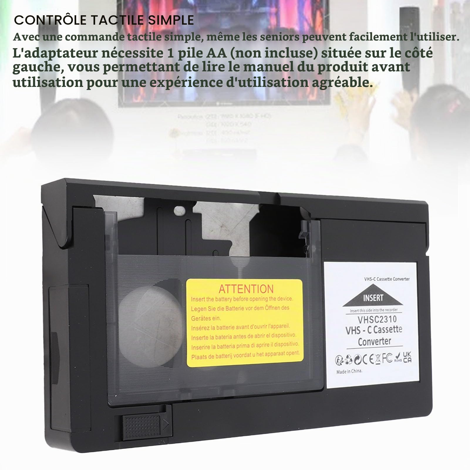 Adaptateur de Cassette, Support de Lecture de Lecture VHS Boîte de Convertisseur de Cassette SVHS CAMCRODERS Mini DV HI8 avec Mécanisme électrique pour S C et Bandes