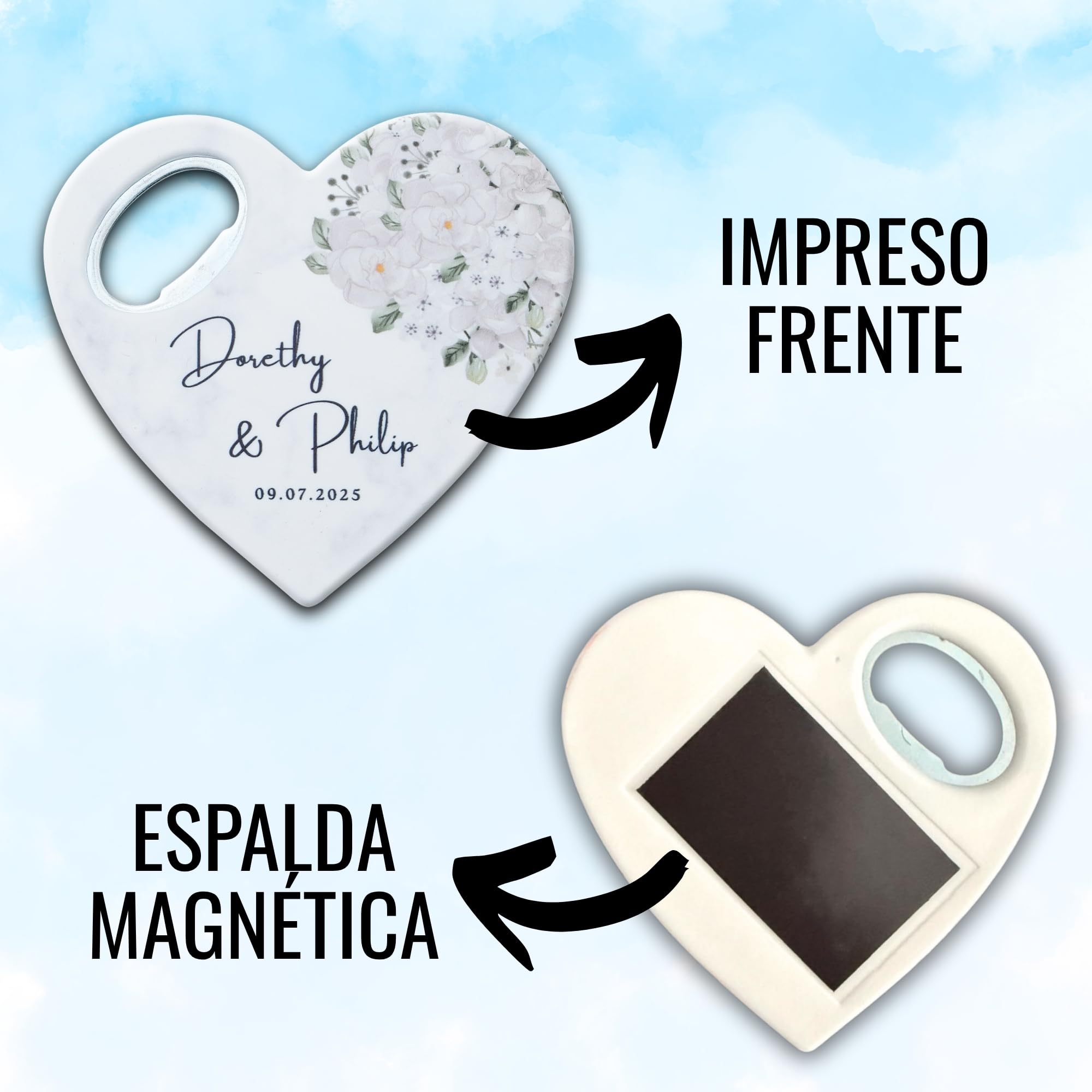 Recuerdo de boda personalizado, Favor de ducha nupcial para la invitada, Recuerdos de boda y abretarjetas con imán de agradecimiento (Pack de 30) (Abrebotellas + Tarjeta de Agradecimiento)