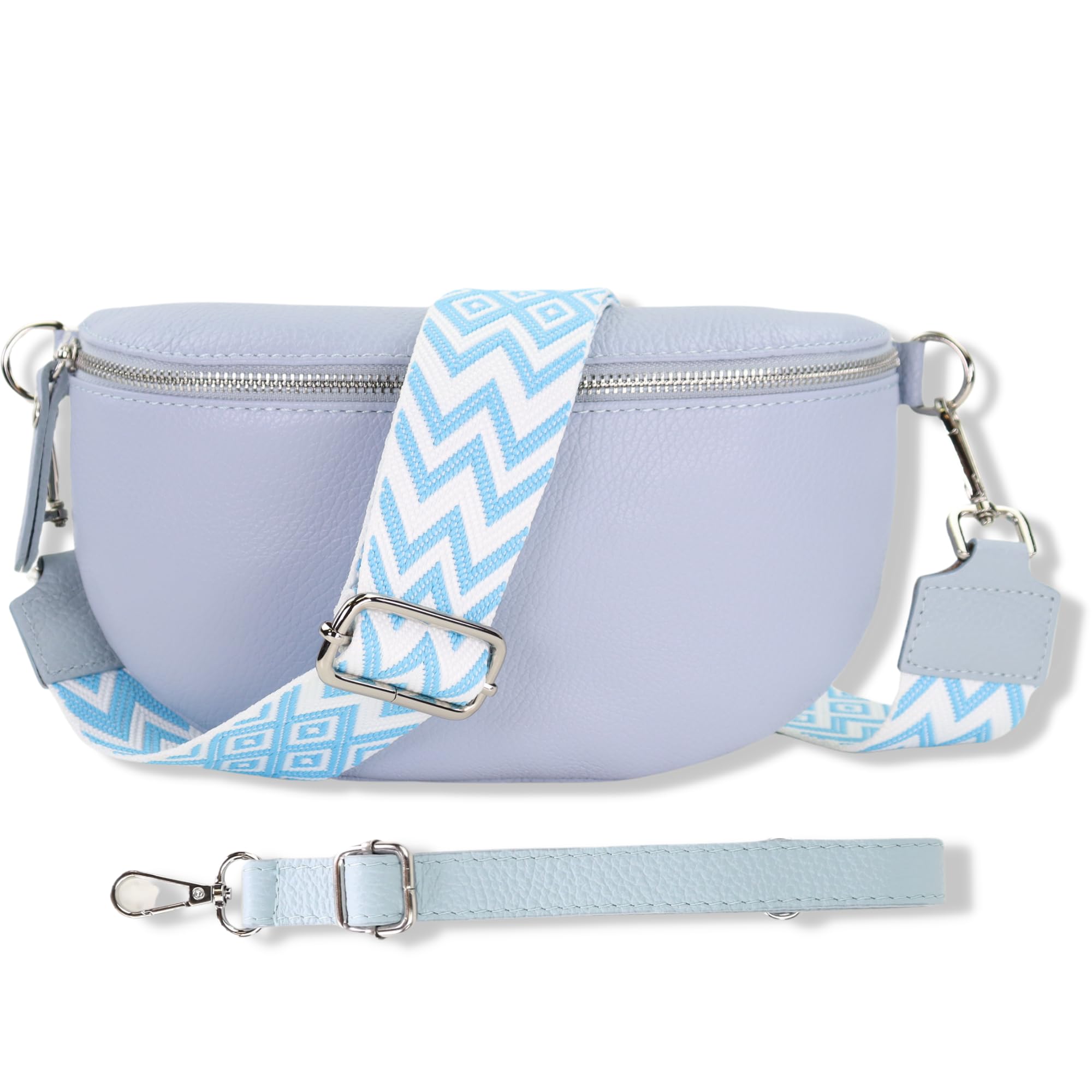 Blade Marsupio da donna in vera pelle, elegante marsupio, da donna, con 2 motivi e pelle staccabili e regolabili, tracolla da donna, tasca sul petto di alta qualità per donne, Blu chiaro-2, m,