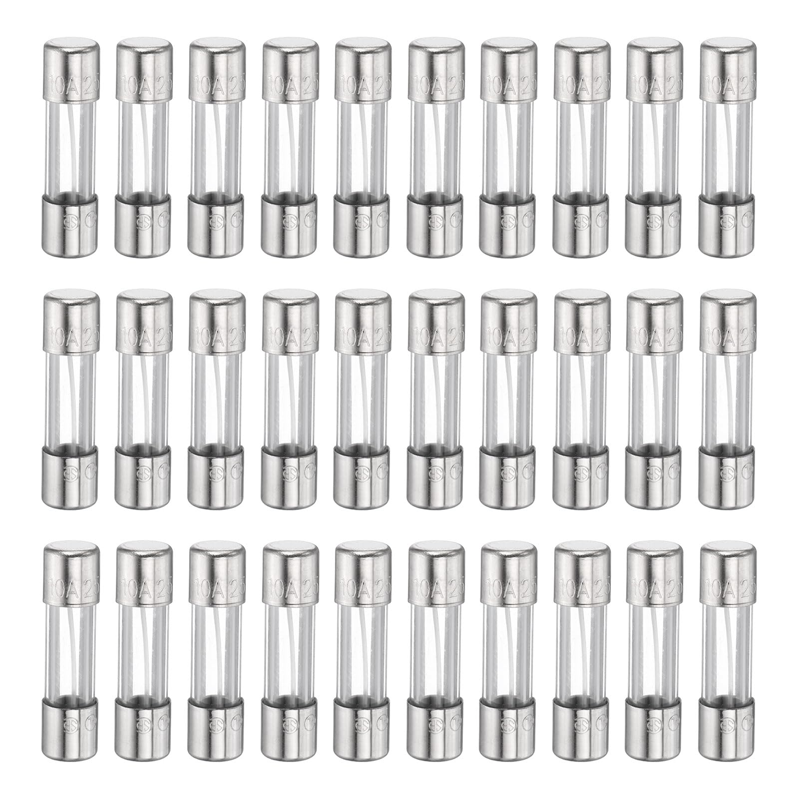 HARFINGTON 30pcs Fuses 10A 250 Volt Fast Blow Glass Fuse F10AL250V 5x20mm Fast Acting Fuses for Christmas Light Electrical Systems Microwave Ovens TVs