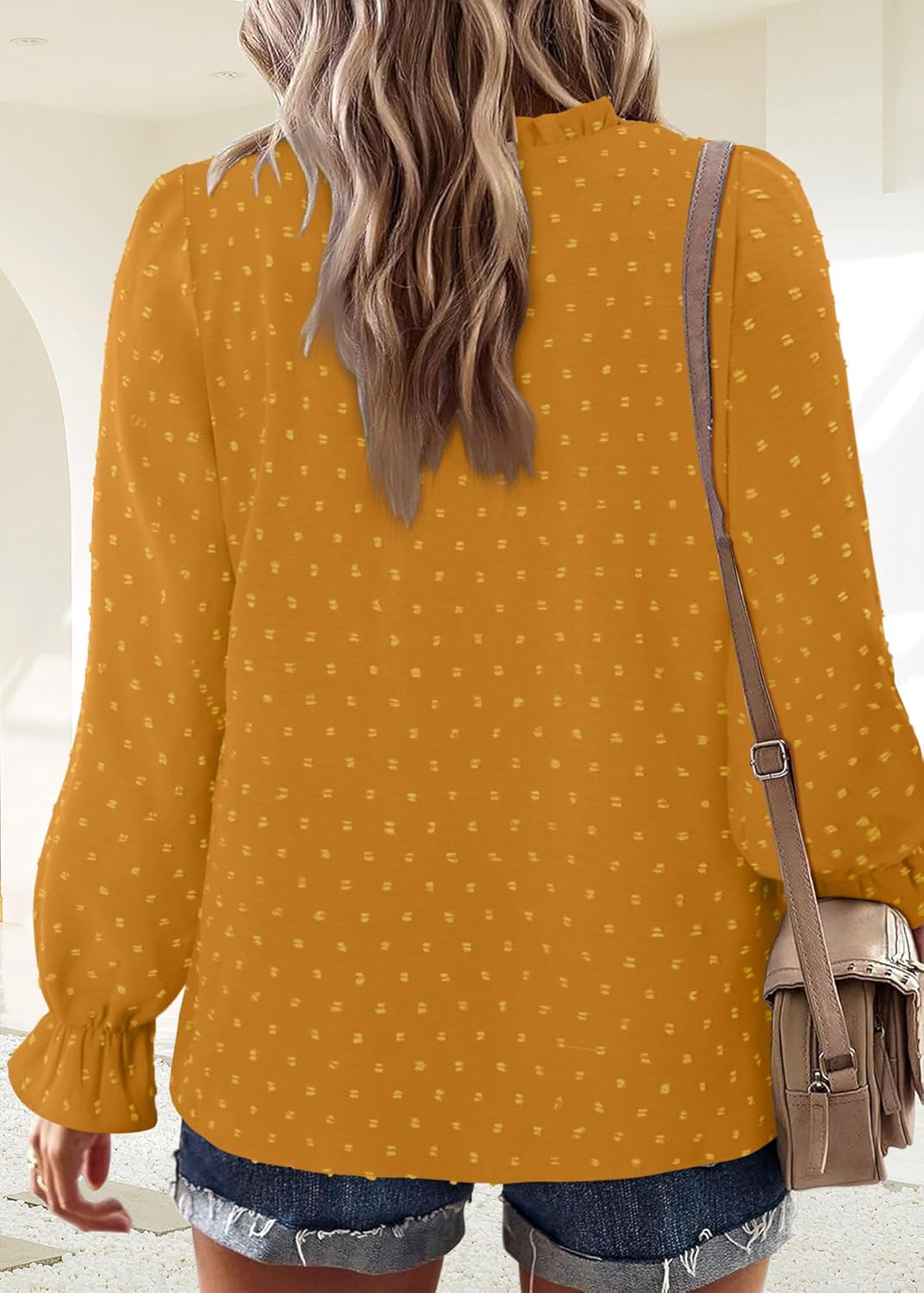BETTE BOUTIK Womens Boho Fall Fashion Tops Long Sleeve Casual Shirts Flowy Swiss Dot Blouses - Image 5